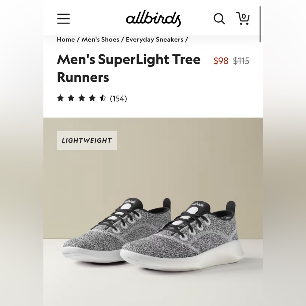 allbirds Men’s SuperLight Tree Runners